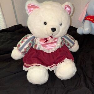 Vintage K-Mart Corporation Teddy Bear Floral Satin Pink Plush Stuffed Animal